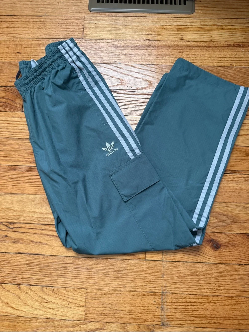 adidas Teal Green Cargo Track Pants with White Stripes